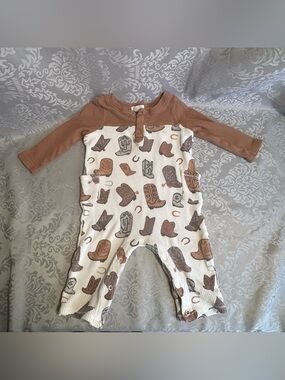 Cowboy Western Print Boys 3-6 Months Pajamas One Piece Horseshoe